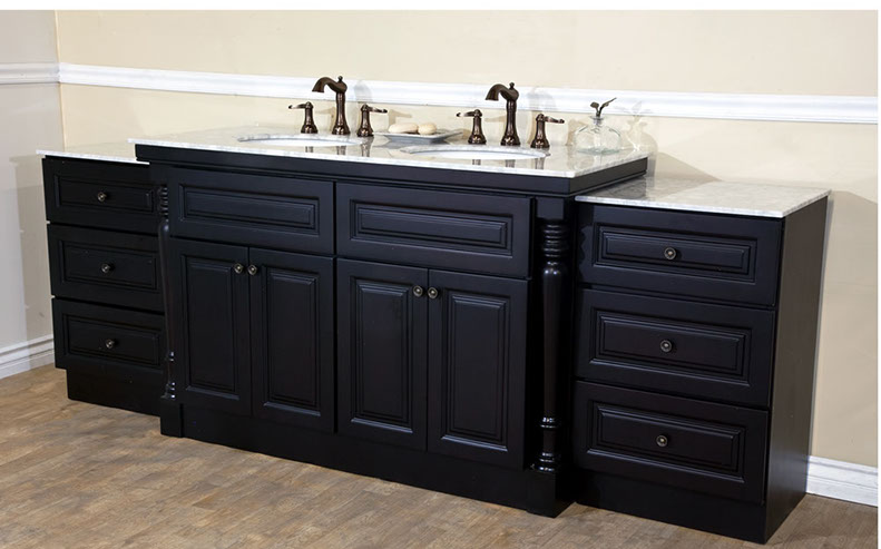 Raised Panel Double Bathroom Vanity, with and Ebony Lacquer Finish
