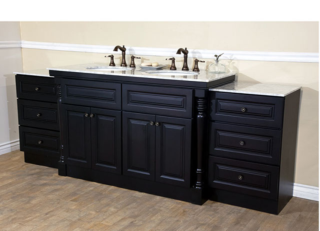Raised Panel Double Bathroom Vanity, with and Ebony Lacquer Finish