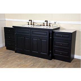 Raised Panel Double Bathroom Vanity, with and Ebony Lacquer Finish