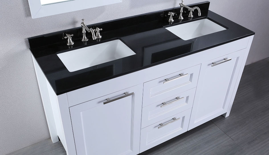 Paint Grade Shaker Style Modern Bathroom Vanity with a Swiss Coffee Lacquer Finish