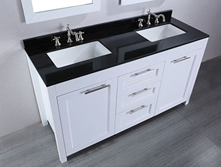 Paint Grade Shaker Style Modern Bathroom Vanity with a Swiss Coffee Lacquer Finish