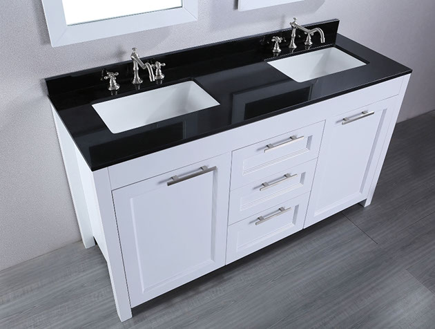 Paint Grade Shaker Style Modern Bathroom Vanity with a Swiss Coffee Lacquer Finish