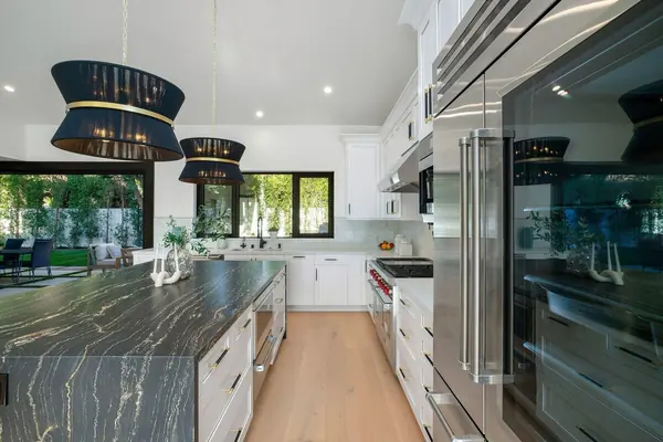 Full Kitchen Cabinet Run with Gold Hardware