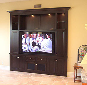 Elegant Dark Walnut Finish Built In Unit for Large Flat Screen Television