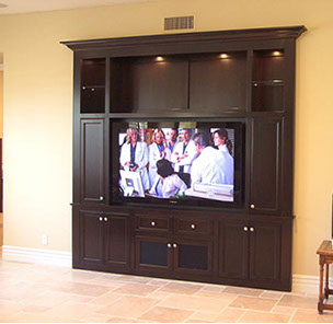 Elegant Dark Walnut Finish Built In Unit for Large Flat Screen Television