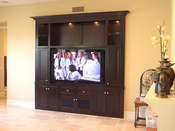 Elegant Dark Walnut Finish Built In Unit for Large Flat Screen Television