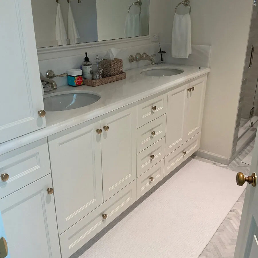 Cane-Door Built-In with Floating Oak Shelves
