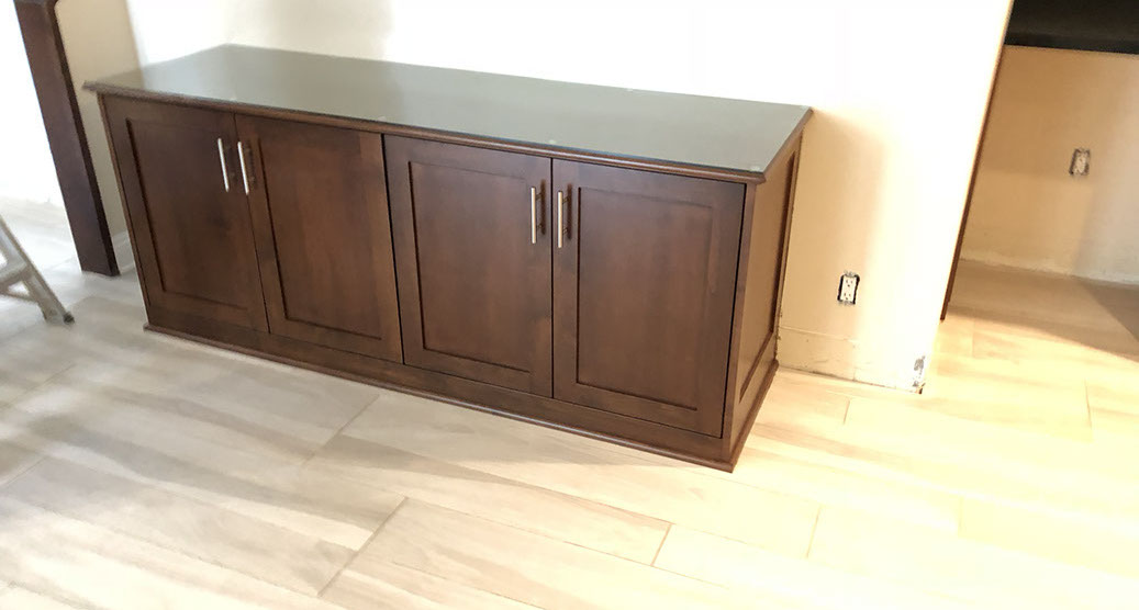 Traditional Paint Grade Entertainment Center with an Antique White Lacquer Finish