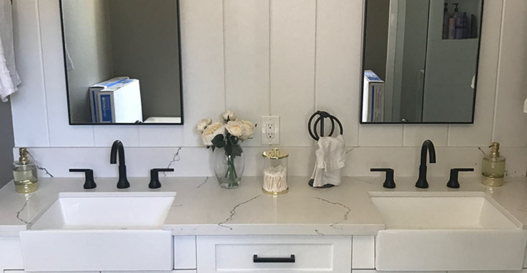 Maple Shaker Style Double Bathroom Vanity with a Rich Mahogony Lacquer Finish.