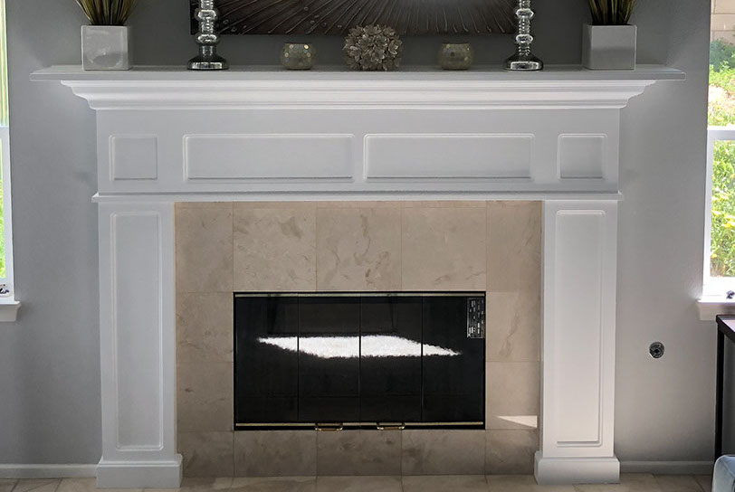 Paint Grade Fluted Colonial Mantel with a Swiss Coffee Lacquer Finish