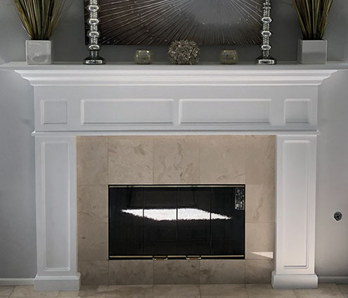 Paint Grade Fluted Colonial Mantel with a Swiss Coffee Lacquer Finish