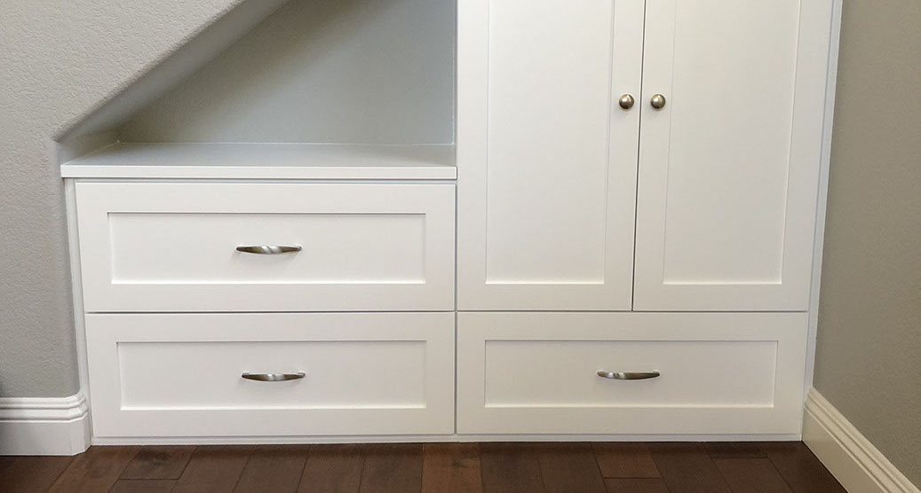 Traditional Paint Grade Entertainment Center with an Antique White Lacquer Finish