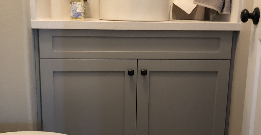 Maple Shaker Style Double Bathroom Vanity with a Rich Mahogony Lacquer Finish.