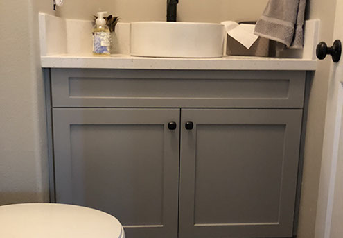 Maple Shaker Style Double Bathroom Vanity with a Rich Mahogony Lacquer Finish.