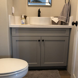 Maple Shaker Style Double Bathroom Vanity with a Rich Mahogony Lacquer Finish.