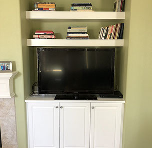 Traditional Paint Grade Entertainment Center with an Antique White Lacquer Finish