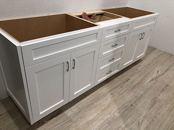 Maple Shaker Style Double Bathroom Vanity with a Rich Mahogony Lacquer Finish.