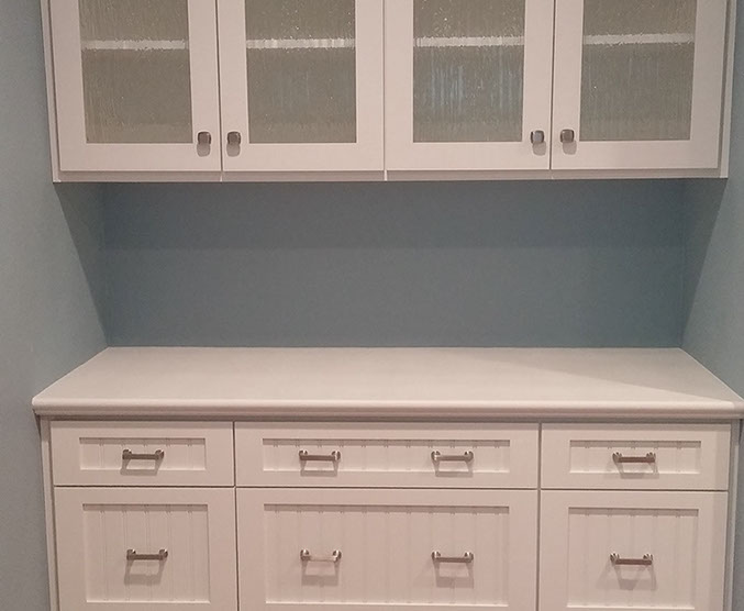 Traditional Paint Grade Entertainment Center with an Antique White Lacquer Finish