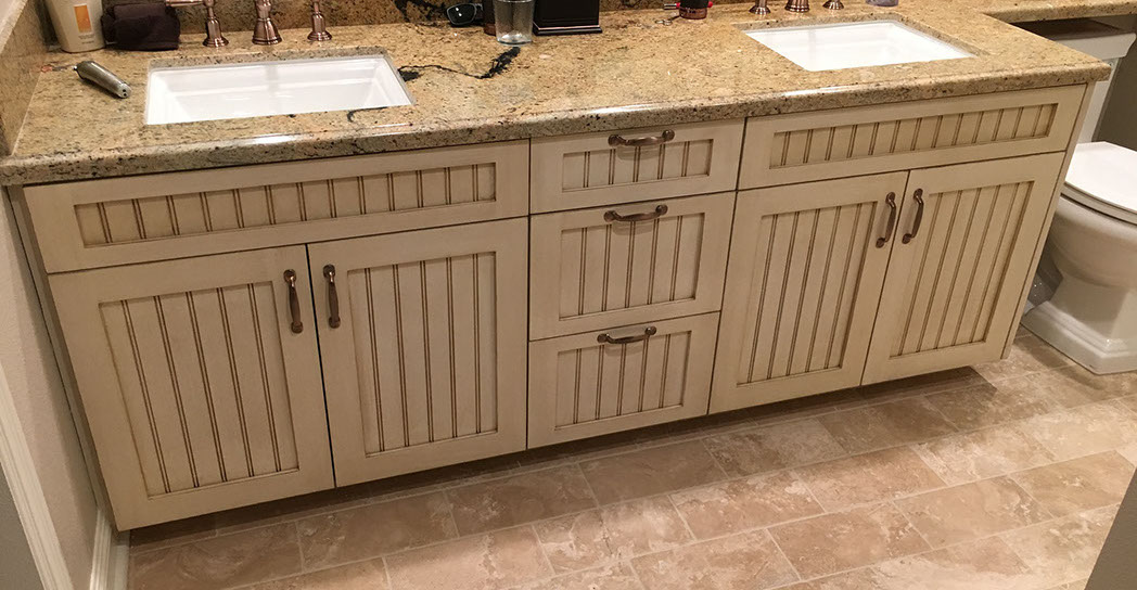 Maple Shaker Style Double Bathroom Vanity with a Rich Mahogony Lacquer Finish.