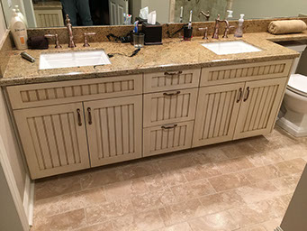 Maple Shaker Style Double Bathroom Vanity with a Rich Mahogony Lacquer Finish.