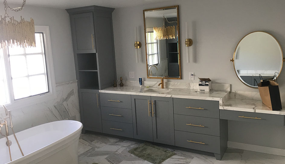 Paint Grade Colonial Bathroom Vanity with an Antique White Lacquer Finish