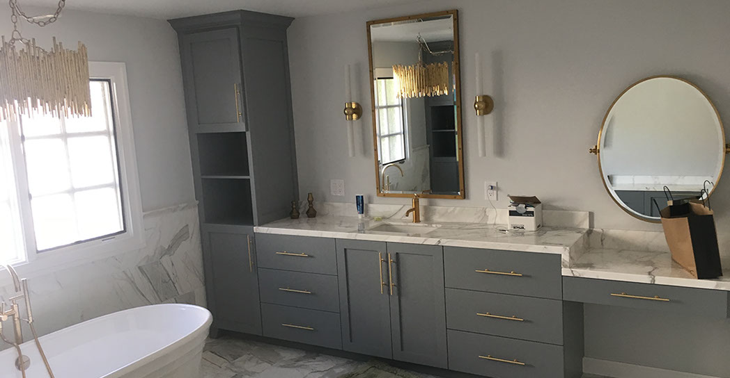 Maple Shaker Style Double Bathroom Vanity with a Rich Mahogony Lacquer Finish.