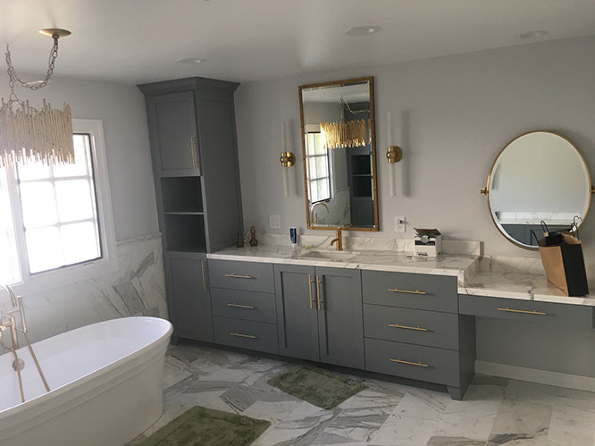 Paint Grade Colonial Bathroom Vanity with an Antique White Lacquer Finish