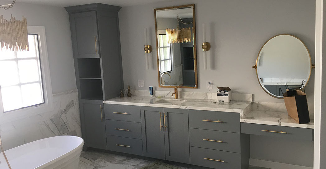 Maple Shaker Style Double Bathroom Vanity with a Rich Mahogony Lacquer Finish.