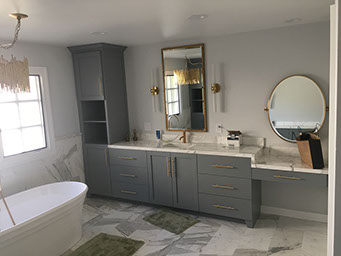 Maple Shaker Style Double Bathroom Vanity with a Rich Mahogony Lacquer Finish.