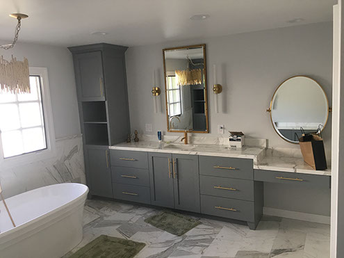 Maple Shaker Style Double Bathroom Vanity with a Rich Mahogony Lacquer Finish.