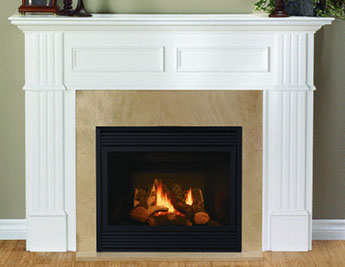 Colonial Paint Grade Fluted Mantel with a Swiss Coffee Lacquer Finish