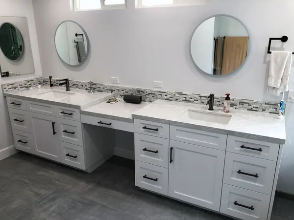 White double vanity with a built-in makeup desk, Moorpark
