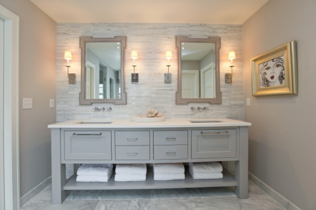 Hotel Style Modern Paint Grade Double Vanity With a Lacquer Finish.